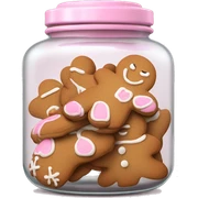 Realistic glass cookie jar with light pink lid full of gingerbread cookies isolated.  sticker