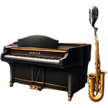 jazz nightclub with stage, microphone, and city lights emoji