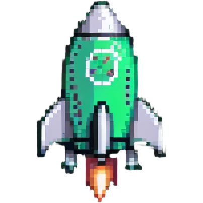 Green check mark with a rocket ship next to it, signifying a successful ...