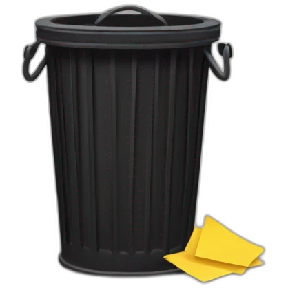 black mesh metal dustbin filled with yellow crumbled papers emoji
