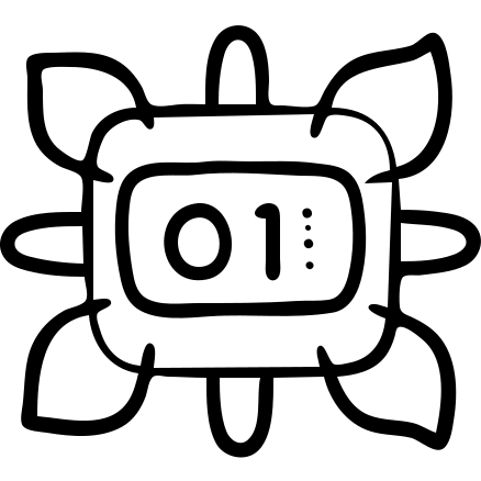 AI chip with binary code elements, simple tech representation emoji