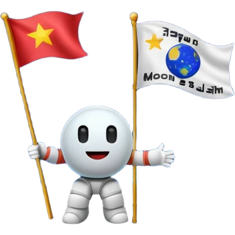 На фоне космоса луна а на ней флаг и написано "Ьфоуыешс " emoji