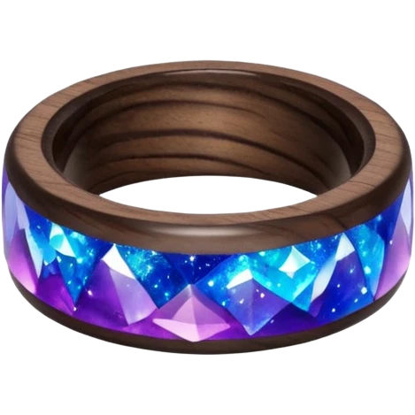 dark wood ring with epoxy resin in purple nd blue space colors and milki way crystal emoji