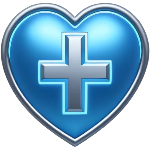 Futuristic premium medical AI logo emoji, sleek metallic heart or shield, ECG line forming stylized letters AI, neon blue and silver, 3D effect, glowing edges, minimal but bold, tech-savvy, high-tech healthcare branding, instantly recognizable, viral-ready, vector flat style with subtle shadows emoji
