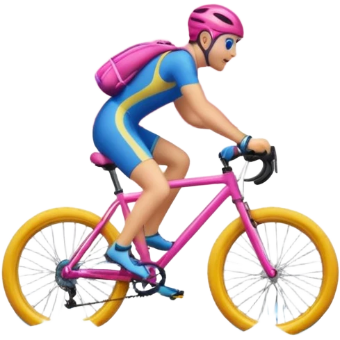 Emoji that first swims in ocean carrying a bicycle, afterwards rides the bicycle up a mountain and afterwards skis in pink clouds emoji