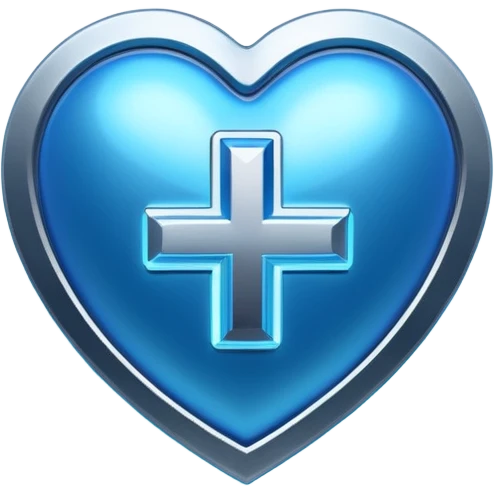 Futuristic premium medical AI logo emoji, sleek metallic heart or shield, ECG line forming stylized letters AI, neon blue and silver, 3D effect, glowing edges, minimal but bold, tech-savvy, high-tech healthcare branding, instantly recognizable, viral-ready, vector flat style with subtle shadows emoji