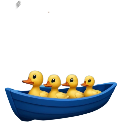 رودخانه ی خروشانی که به آن آفتاب نیتابد و در آن اردک ها و قایقی به رنگ آبی شنا میکنند emoji