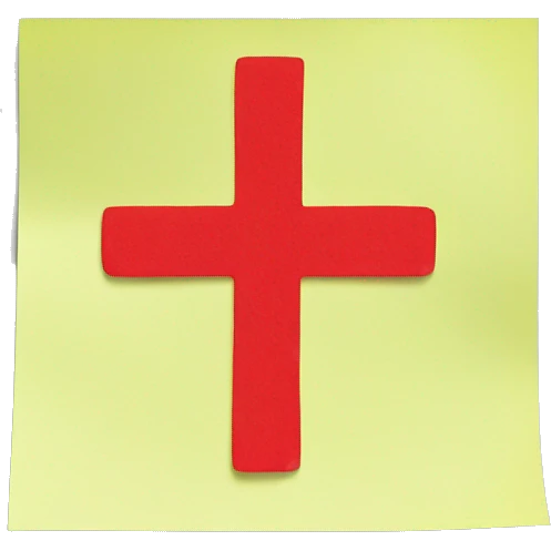 sticky note with red cross emoji