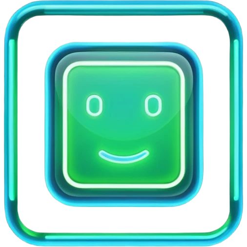 A glowing neon square in shades of green and blue, transparent background emoji