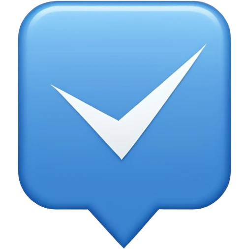Make Make a symbol with a tilted blue colored square with a tick mark inside it in the middle. Make the edge of the square sharp. Make it normal tilt square and normal tick in the middle emoji
