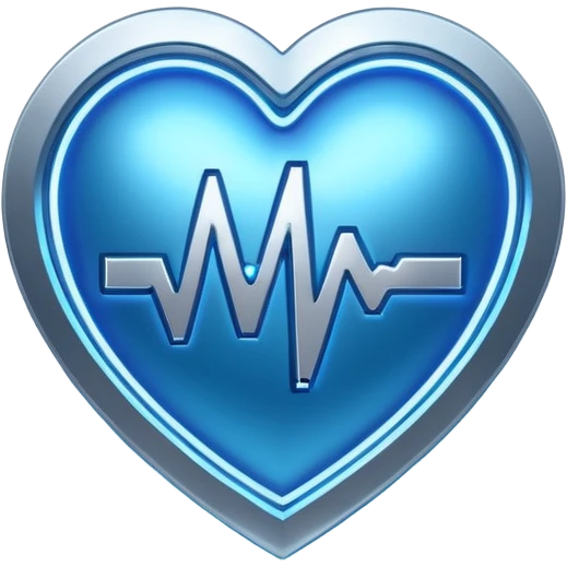 Futuristic premium medical AI logo emoji, sleek metallic heart or shield, ECG line forming stylized letters AI, neon blue and silver, 3D effect, glowing edges, minimal but bold, tech-savvy, high-tech healthcare branding, instantly recognizable, viral-ready, vector flat style with subtle shadows emoji
