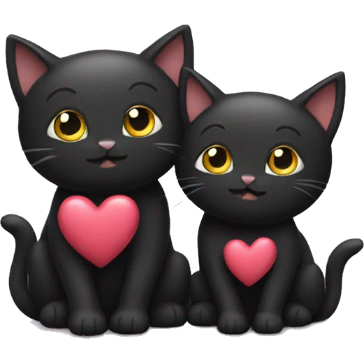 Two black cats being cuddly with hearts over their heads emoji