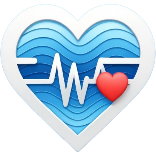 Minimal medical AI logo, heart + signal wave with AI words stilized, flat emoji style, clean, modern, blue and white emoji