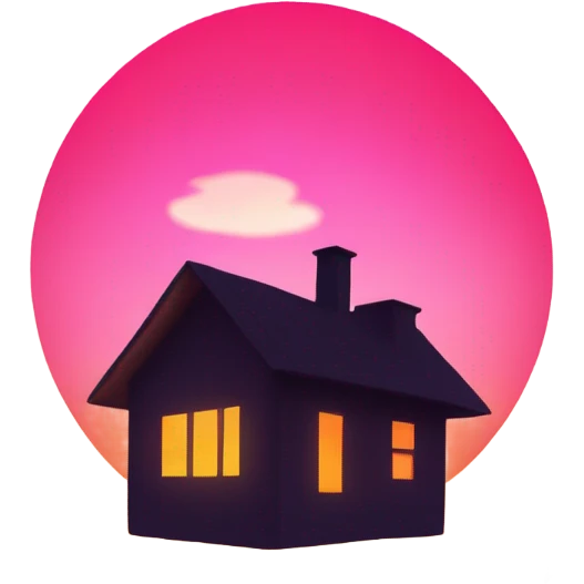 sun rising behind a house, with pink and orange sky emoji