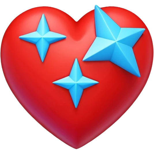A blocky geometric red 3D heart with a glowing blue star inside emoji