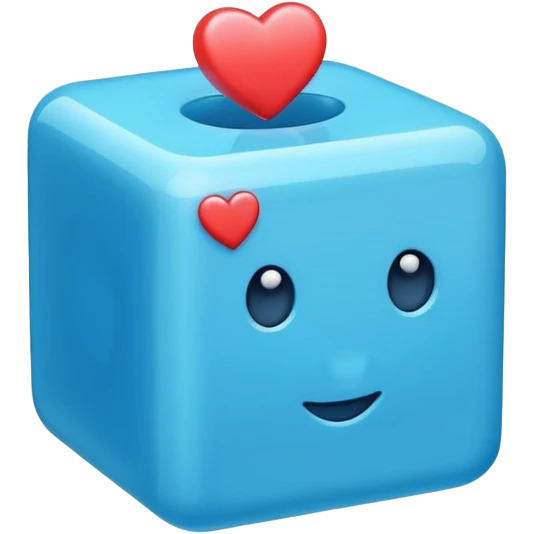 cute blue cube with a tiny heart emoji