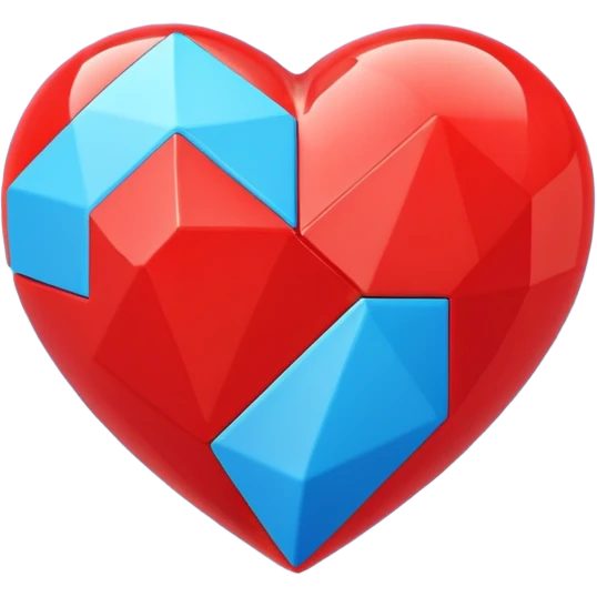 A blocky geometric red 3D heart with a glowing blue star inside emoji