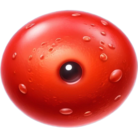 A realistic red blood cell floating in space, fully red with no white color, glossy surface, detailed texture, cinematic lighting, dark background, slow smooth motion, high-resolution, dramatic shadows, no white blood cells, focus on a single red blood cell, hyper-realistic 3D render. emoji