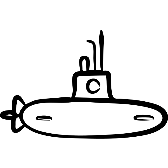 Submarine underwater vessel with periscope, hand drawn style emoji