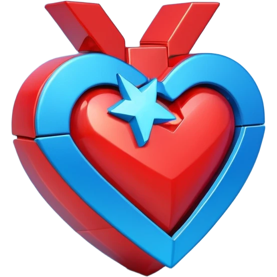 A blocky geometric red 3D heart with a bright blue star inside emoji