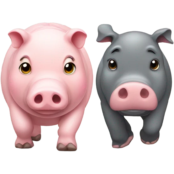 pig and hippo walking together emoji