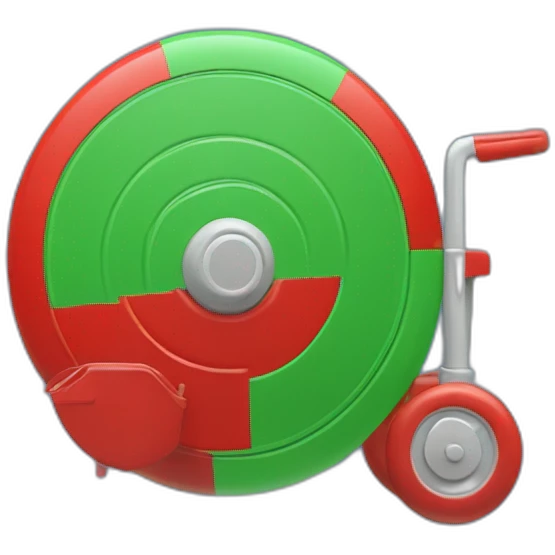 Drapeau avec roue de roulotte rouge sur fond bleu et vert emoji