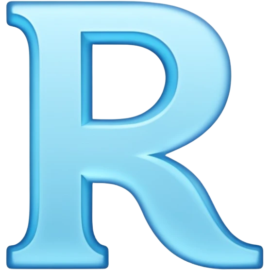 Genera la letra R tipografía forjan ultra en mayúscula de color celeste con un fondo blanco emoji