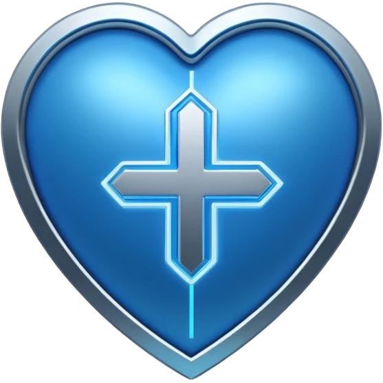Futuristic premium medical AI logo emoji, sleek metallic heart or shield, ECG line forming stylized letters AI, neon blue and silver, 3D effect, glowing edges, minimal but bold, tech-savvy, high-tech healthcare branding, instantly recognizable, viral-ready, vector flat style with subtle shadows emoji
