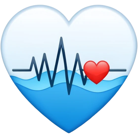 Minimal medical AI logo, heart + signal wave with AI words stilized, flat emoji style, clean, modern, blue and white emoji