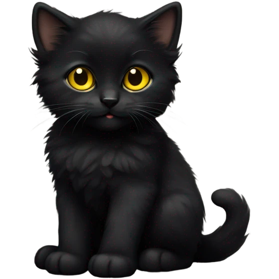 Fluffy black kitten with yellow eyes emoji