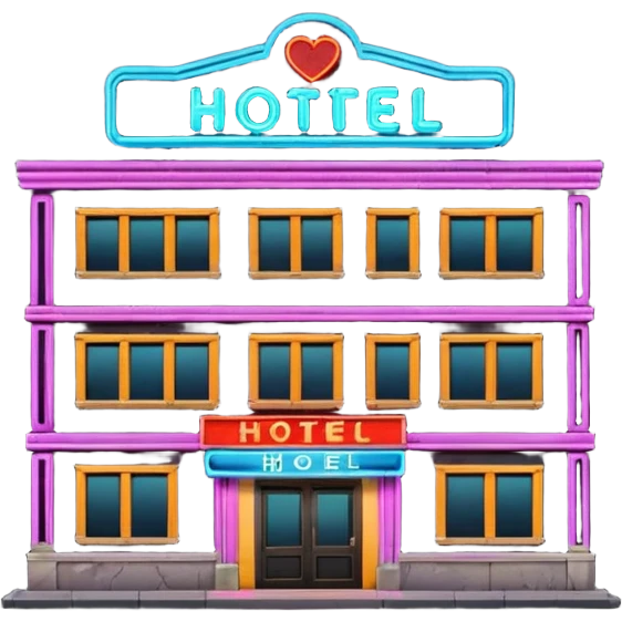 Hotel barato con letrero de neón en la fachada. emoji