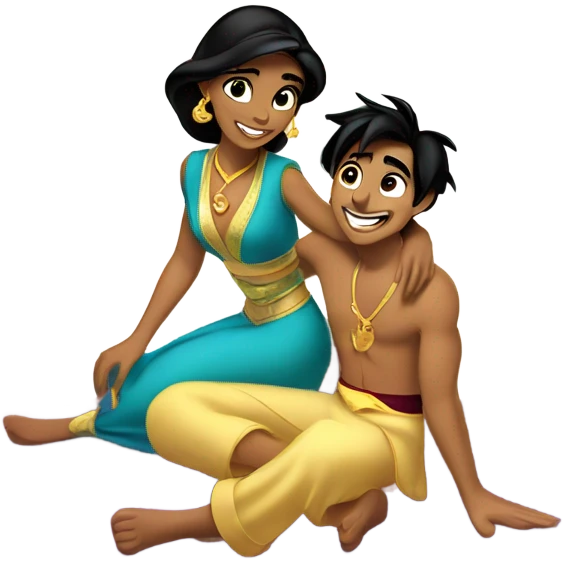 Jasmine and Aladdin red carpet ride, crying tears of confetti emoji