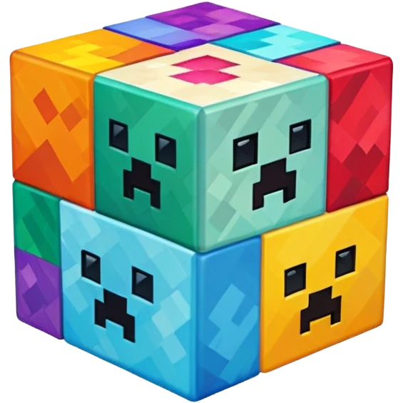 computer screen showing a Minecraft cube emoji