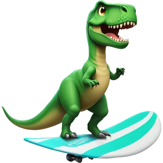 t-Rex wearing a tutu on a surfboard emoji