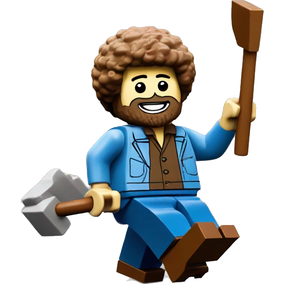 Bob Ross in a lego style dancing on a plow emoji