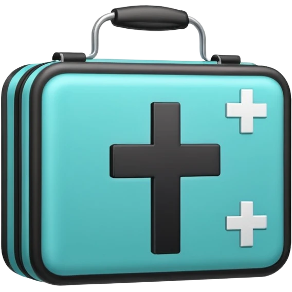 Minimalistic flat vector icon, iOS style, thin black contour on white background. A medical kit with a cross symbol. emoji