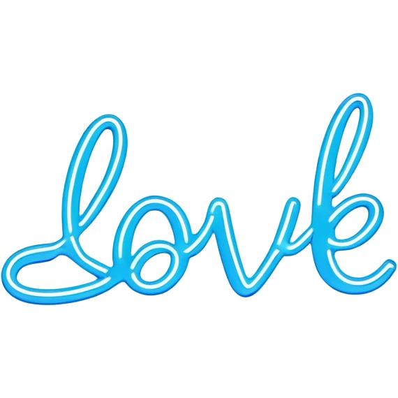 blue neon sign with the word love emoji