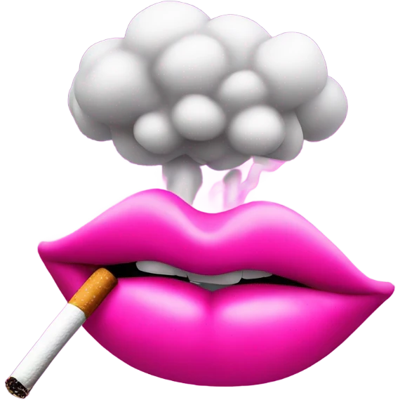 Neon pink lips are blowing smoke, and a cigarette is in her mouth emoji