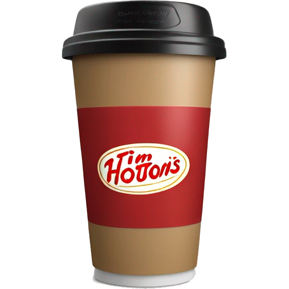 “Red Tim Hortons coffee cup with large white ‘Tim Hortons’ logo in script, black plastic lid, and a simple, clean design.” emoji