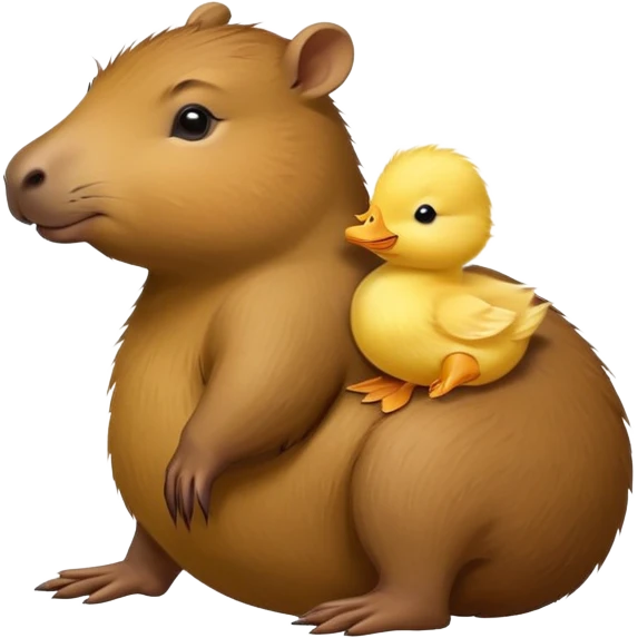 Capybara with a baby duck riding it emoji