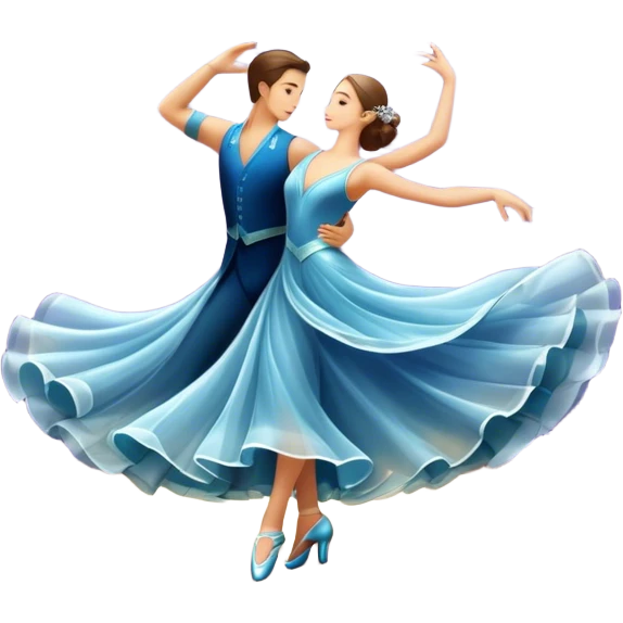 Icon for Ballroom Dance: elegant dance shoes, a flowing ballroom dress, and a dance floor with soft lighting. The icon should capture the grace, elegance, and style of ballroom dancing. Transparent background. emoji