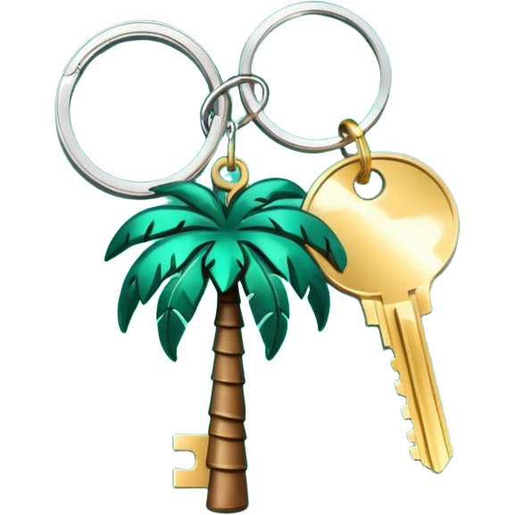 keys on a dark green palm-shaped keychain minimalistic style emoji