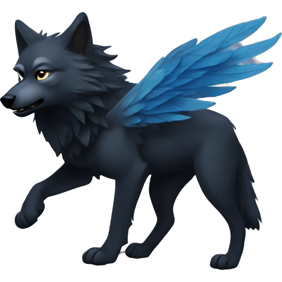 A black wolf whit a blue moon deadem and bird wings emoji