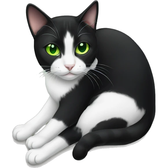 Tuxedo cat with green eyes emoji