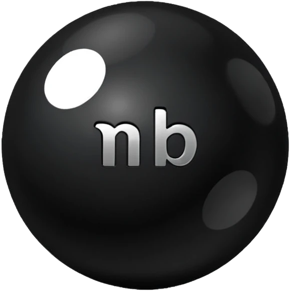 Black Ball with MB written on it emoji