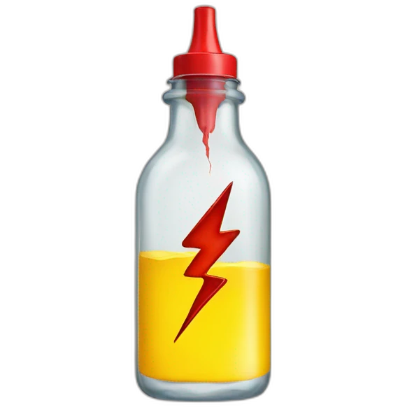 Small yellow and red bottle with lightning bolt emoji
