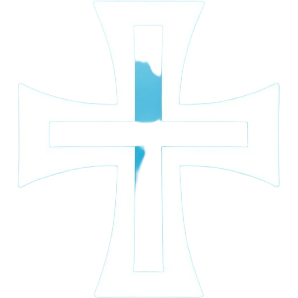 simple flat cyan blue square icon with a clean white greek cross like thsi: ☩ emoji
