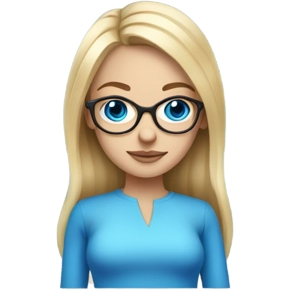 Blonde girl with blue eyes and a middle parting with blue glasses and hourglass body emoji