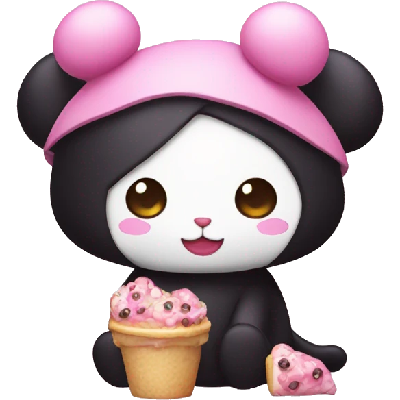 Kuromi Sanrio wearing foodie with pink skull emoji