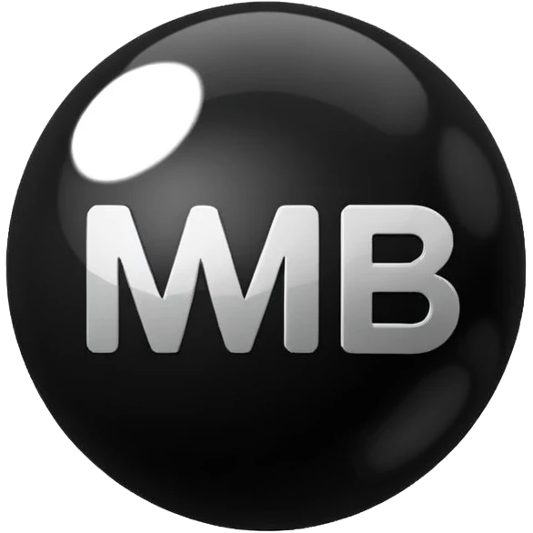 Black Ball with MB written on it emoji